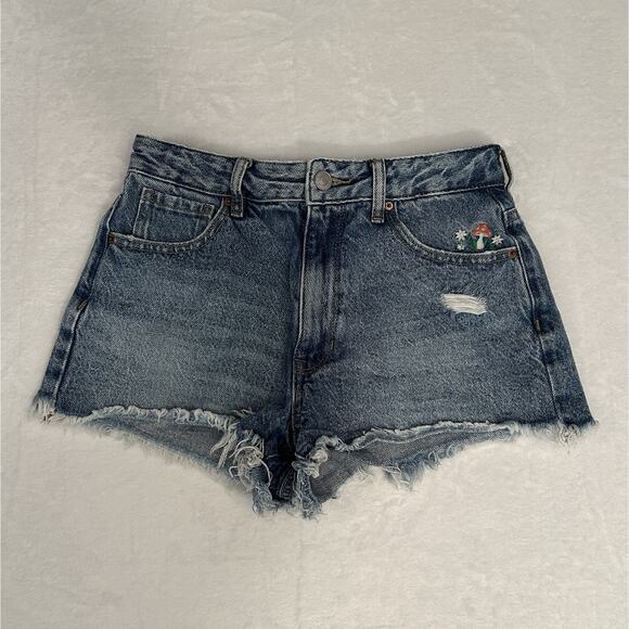 Pacsun Mushroom Embroidered Festival High Rise Distressed Shorts Goblincore - Picture 3 of 11